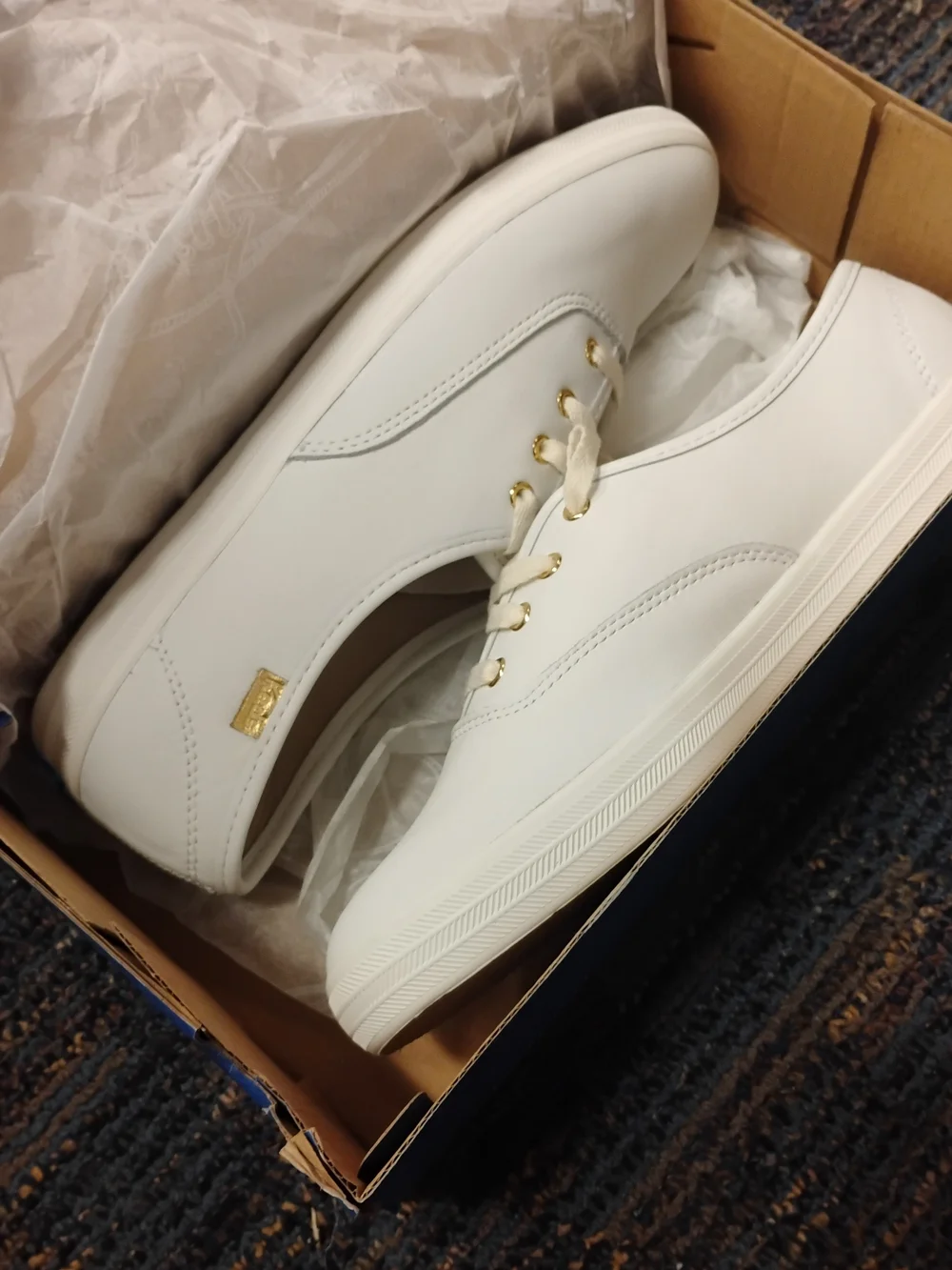 Keds White Leather Lux Sneakers with Gold Accents